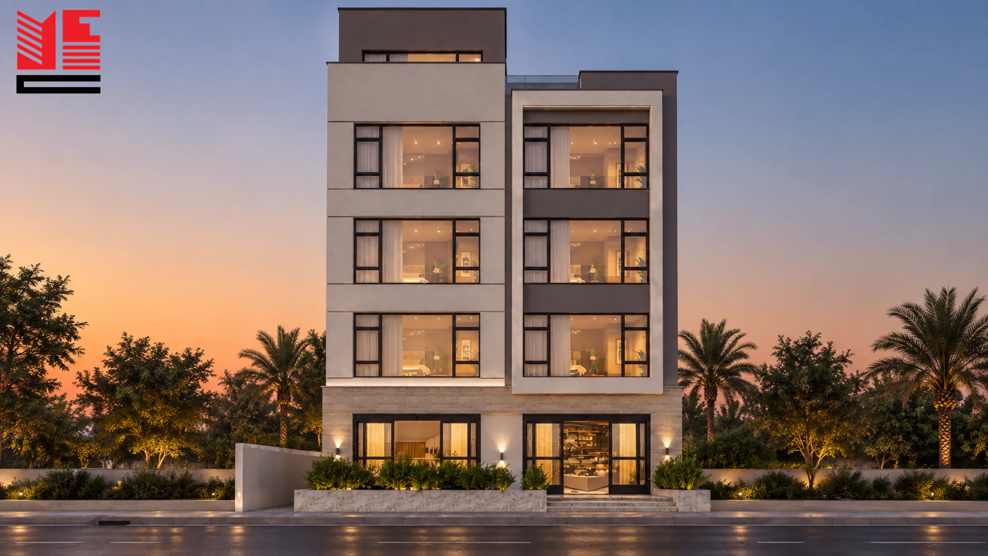 مبنى تجاري بنوافذ مؤطرة — منظر ٢
