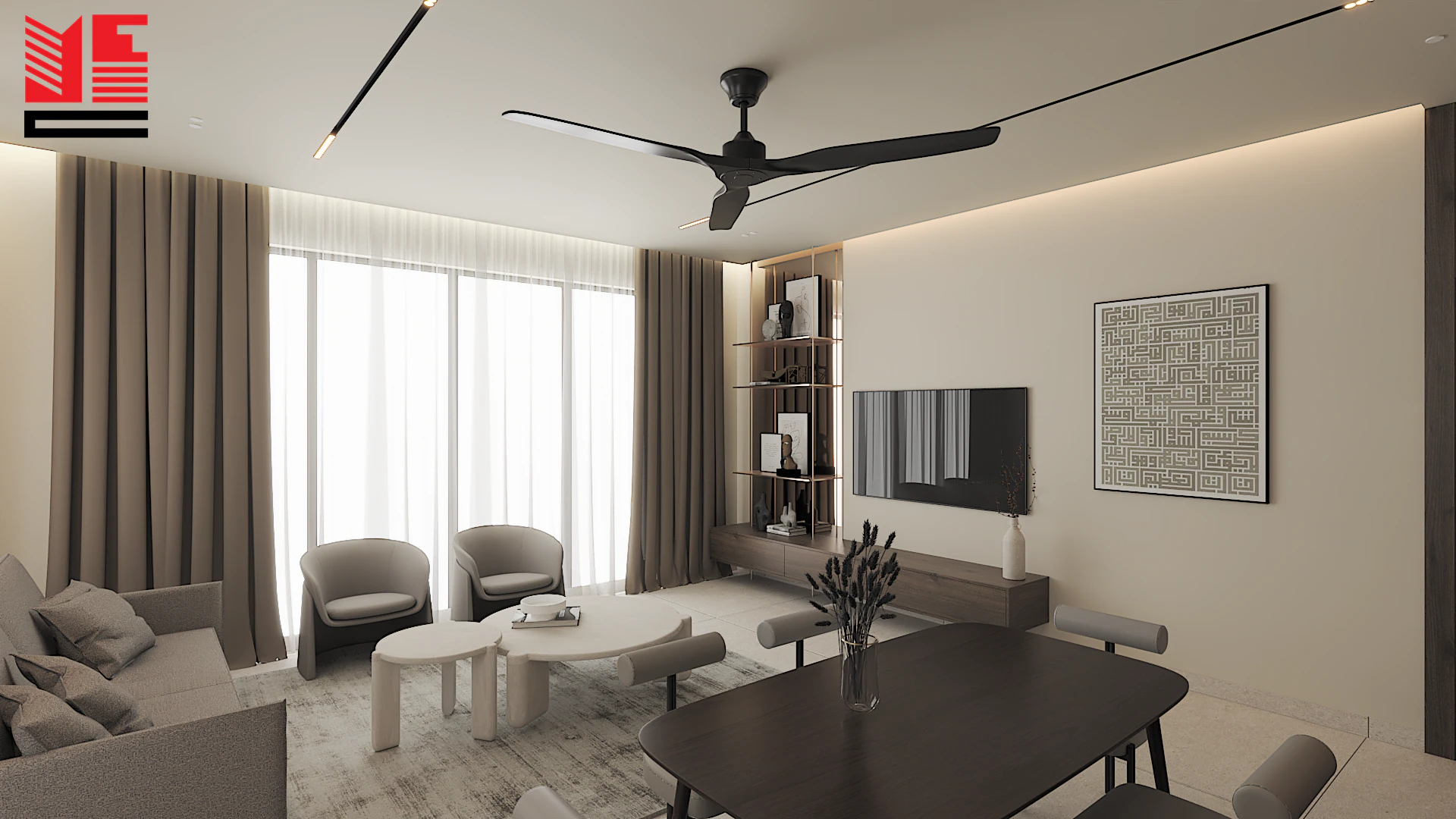 تصميم داخلي سكني بألوان محايدة دافئة — منظر ١٩
