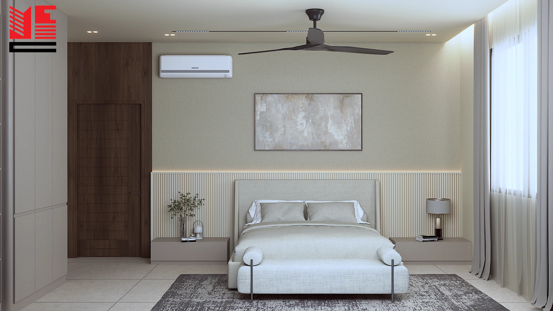 تصميم داخلي سكني بألوان محايدة دافئة — منظر ١