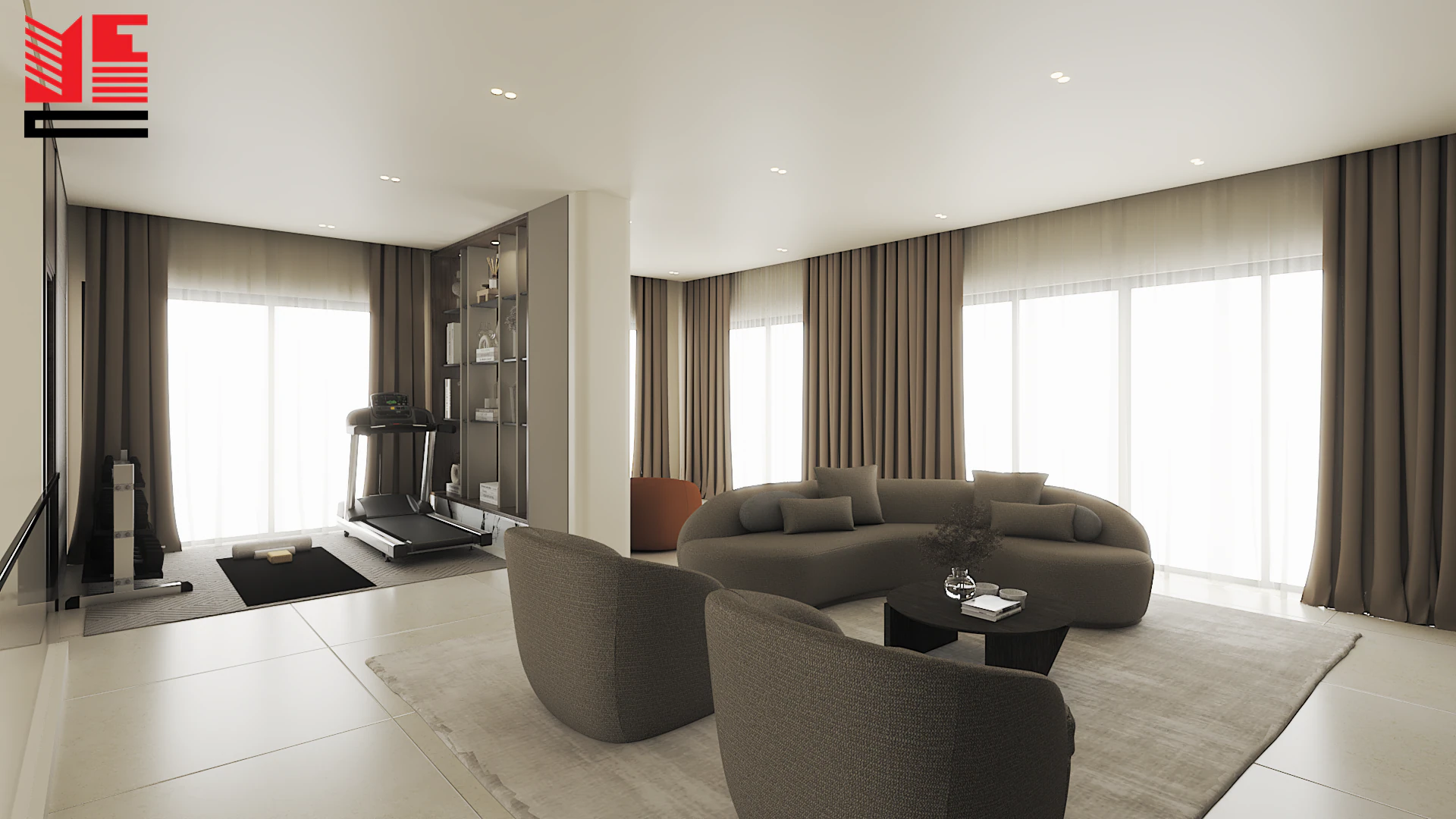 تصميم داخلي سكني بألوان محايدة دافئة &mdash; منظر ٤٥