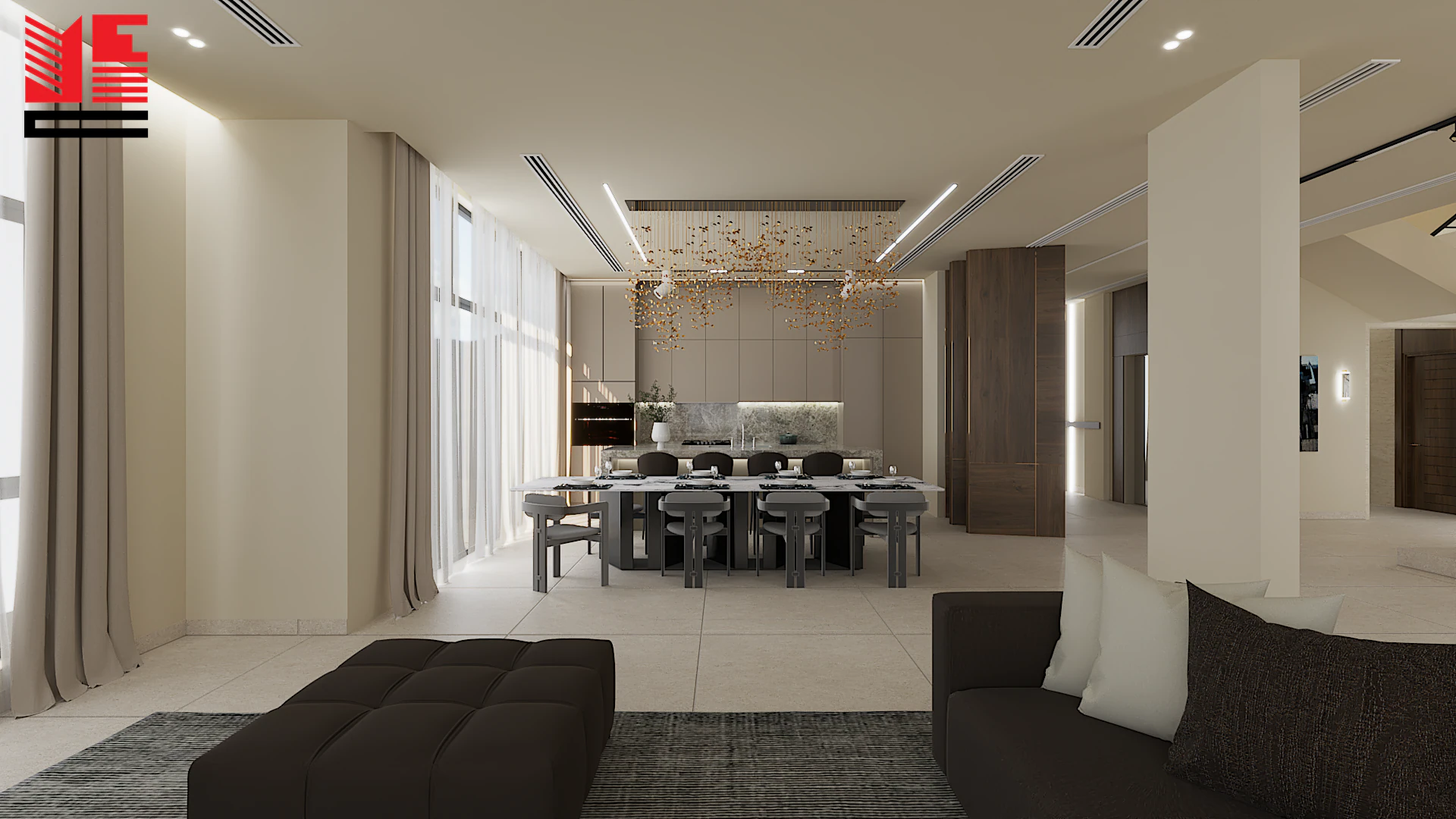 تصميم داخلي سكني بألوان محايدة دافئة — منظر ٣٥