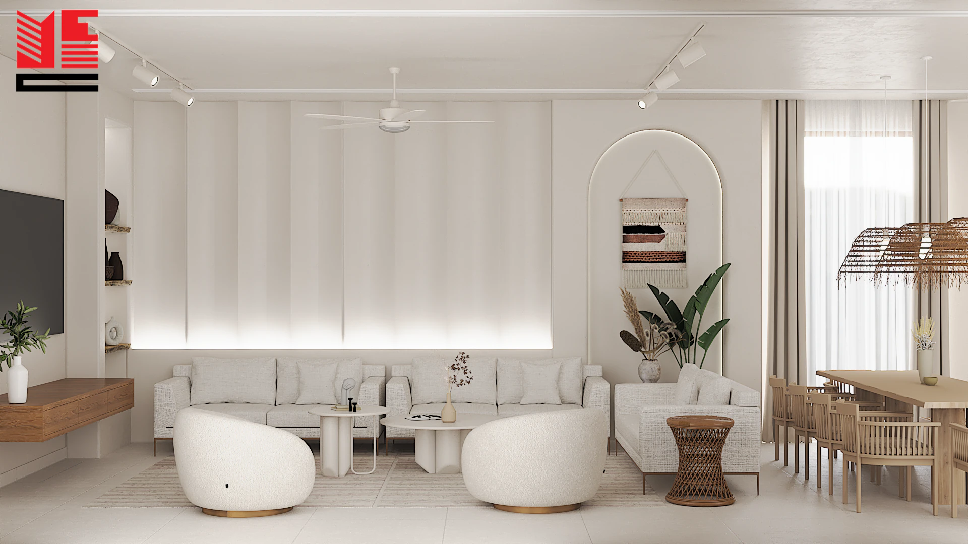 تصميم داخلي سكني بأقواس ناعمة &mdash; منظر ٩