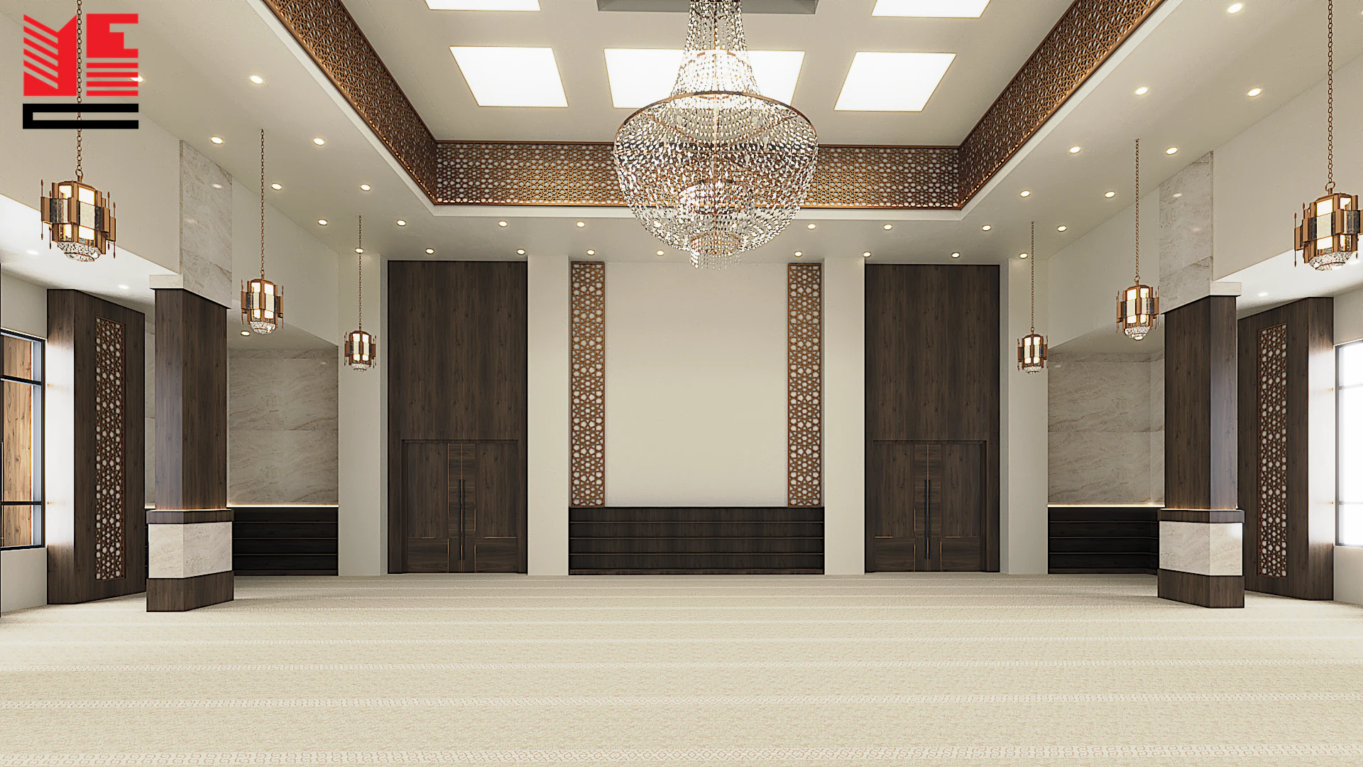 تصميم داخلي لمسجد بسقف زخرفي — منظر ٤