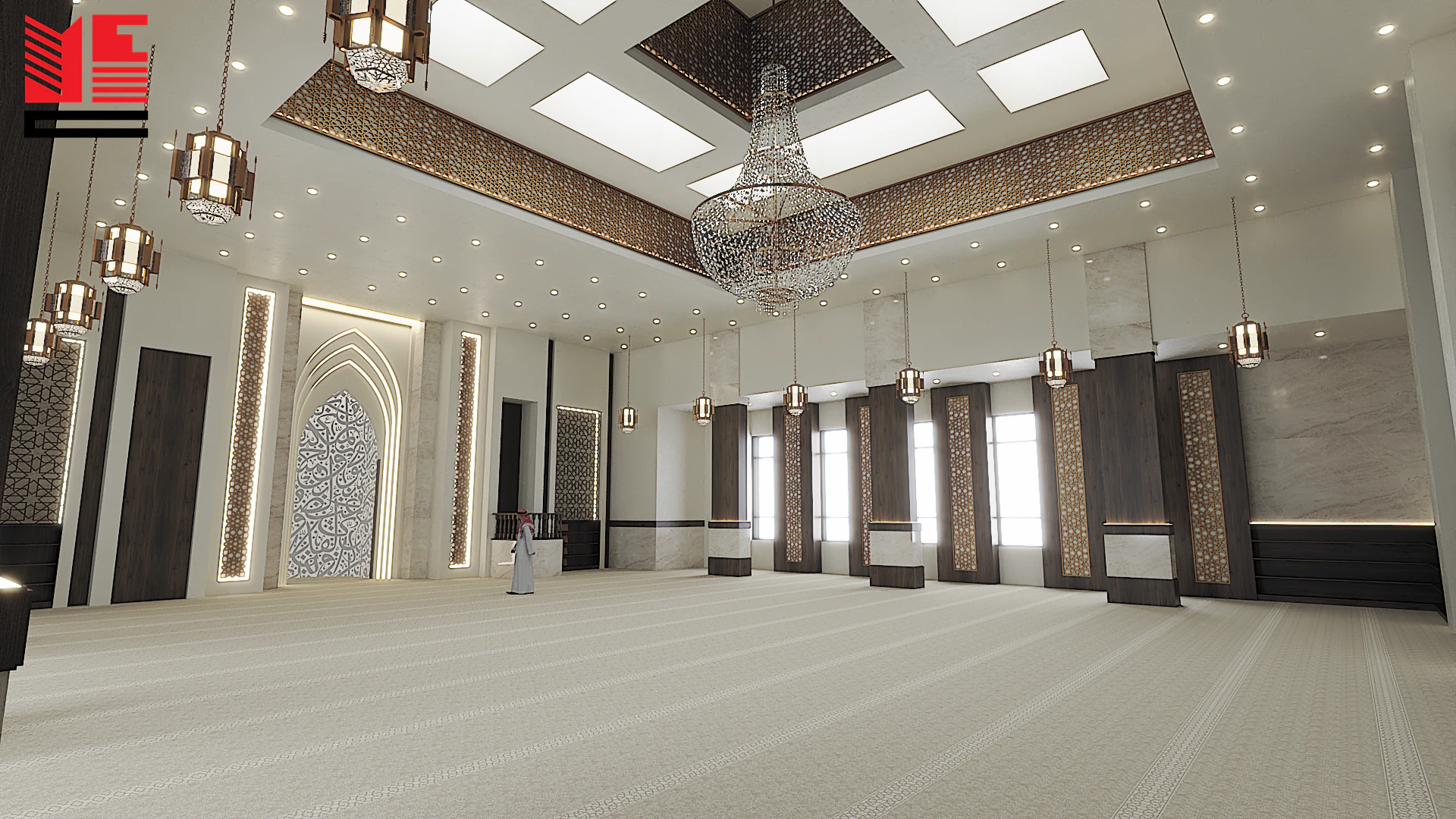 تصميم داخلي لمسجد بسقف زخرفي — منظر ٢