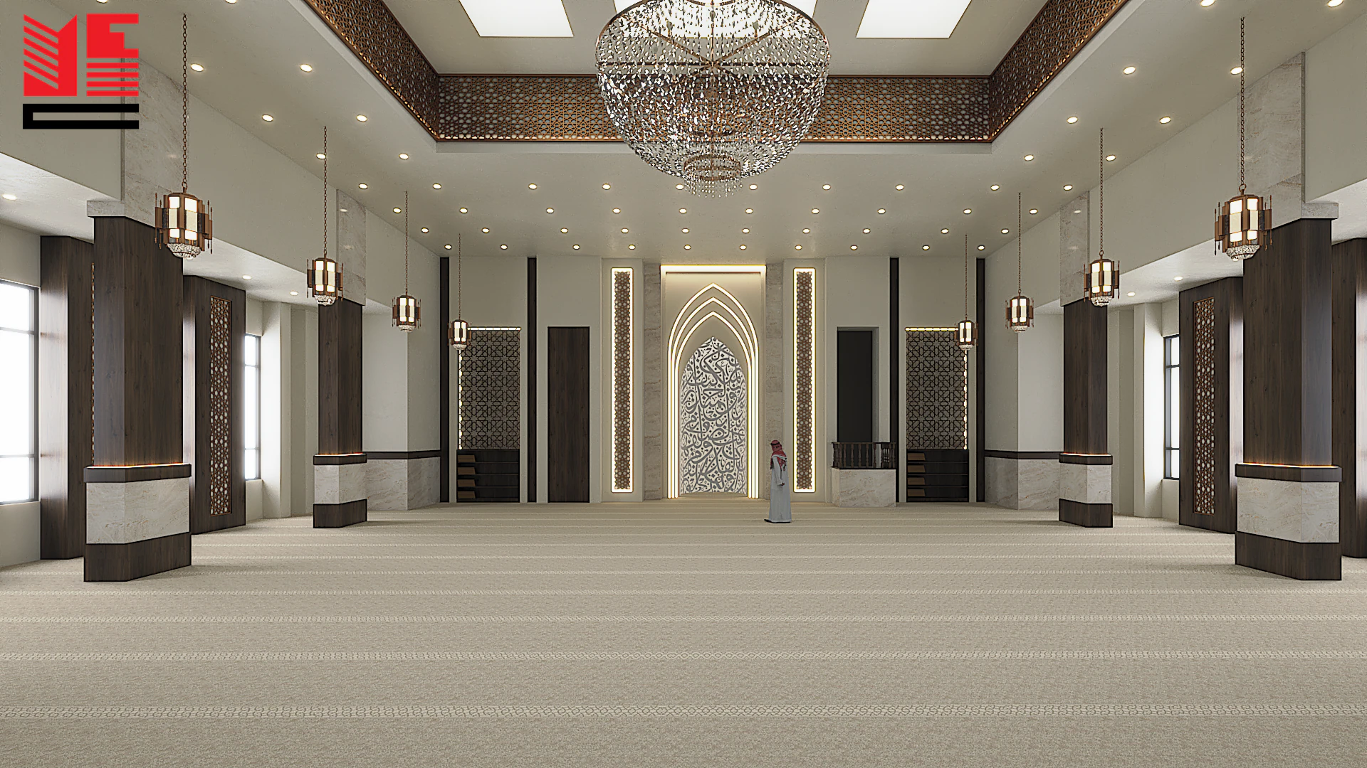 تصميم داخلي لمسجد بسقف زخرفي &mdash; منظر ١