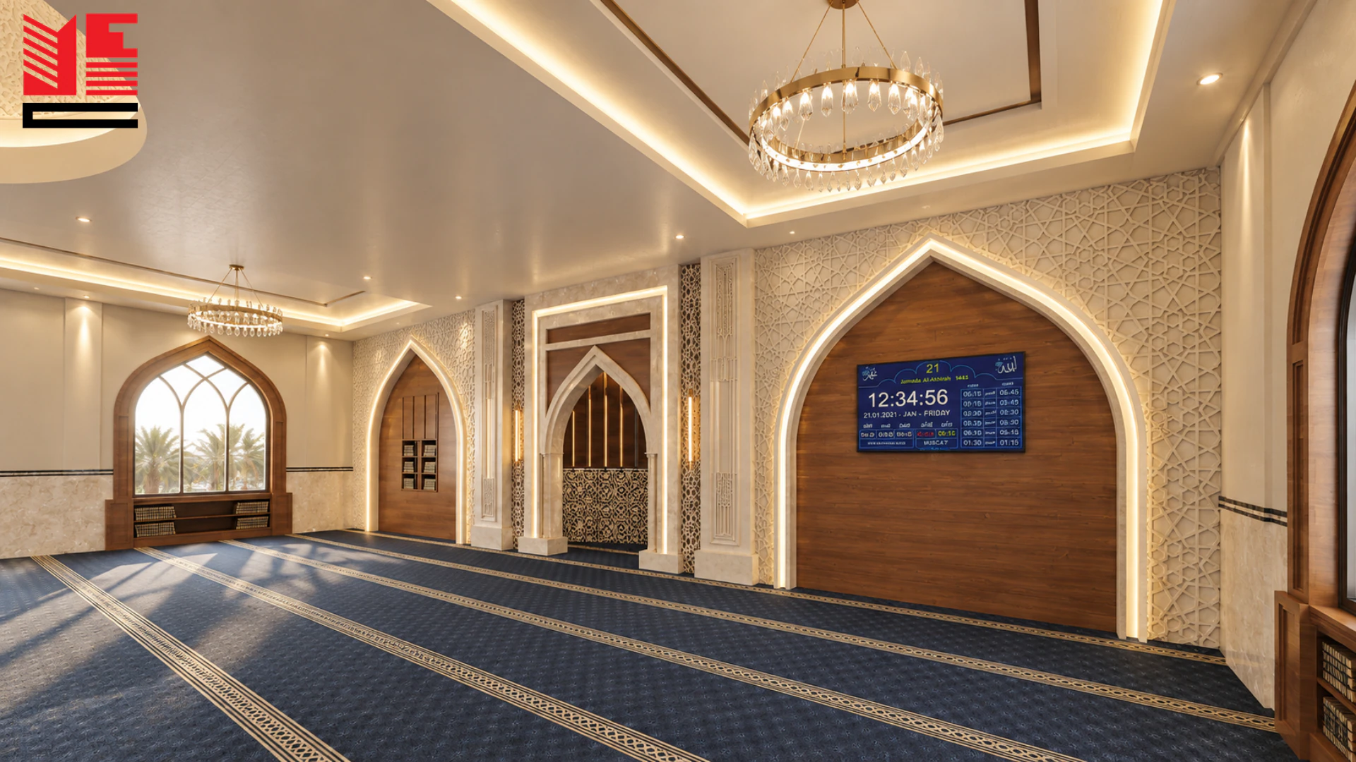 تصميم داخلي لمسجد بتفاصيل مقوسة — منظر ٢