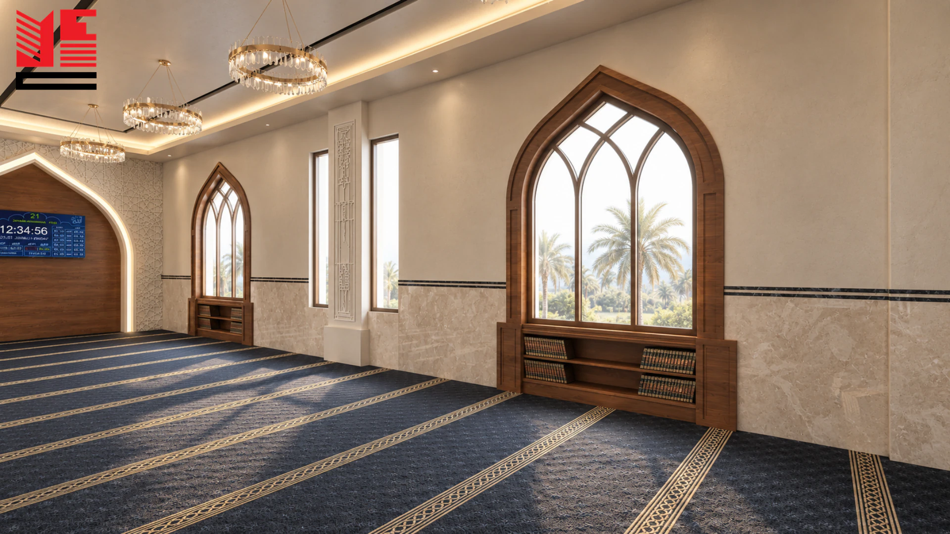 تصميم داخلي لمسجد بتفاصيل مقوسة — منظر ٤